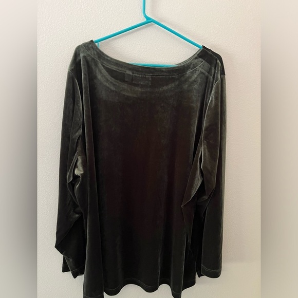 Kim Gravel Belle Long Sleeve Green Velour Top 4X - Picture 4 of 4